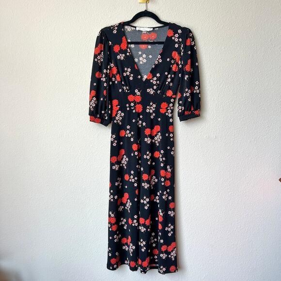 Nordstrom All In Favor Black Red Floral Midi Dress Size XS - Picture 2 of 6